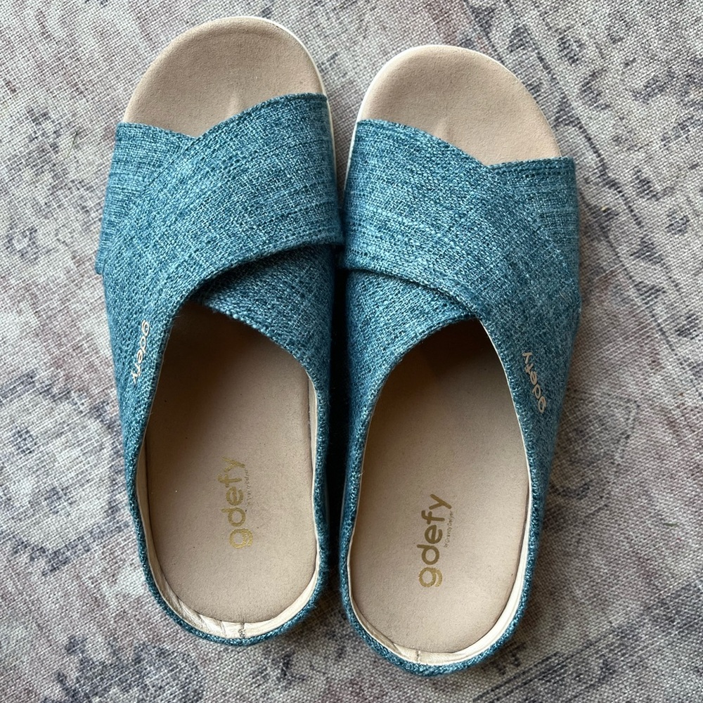 Gdefy Veltal Blue Denim Open Toe Slide Sandals Comfort Shoes Womens 8